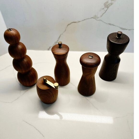 NEW Unique Collection of 5 Vintage Denmark Pepper Mills Teak Wood - Picture 2 of 13
